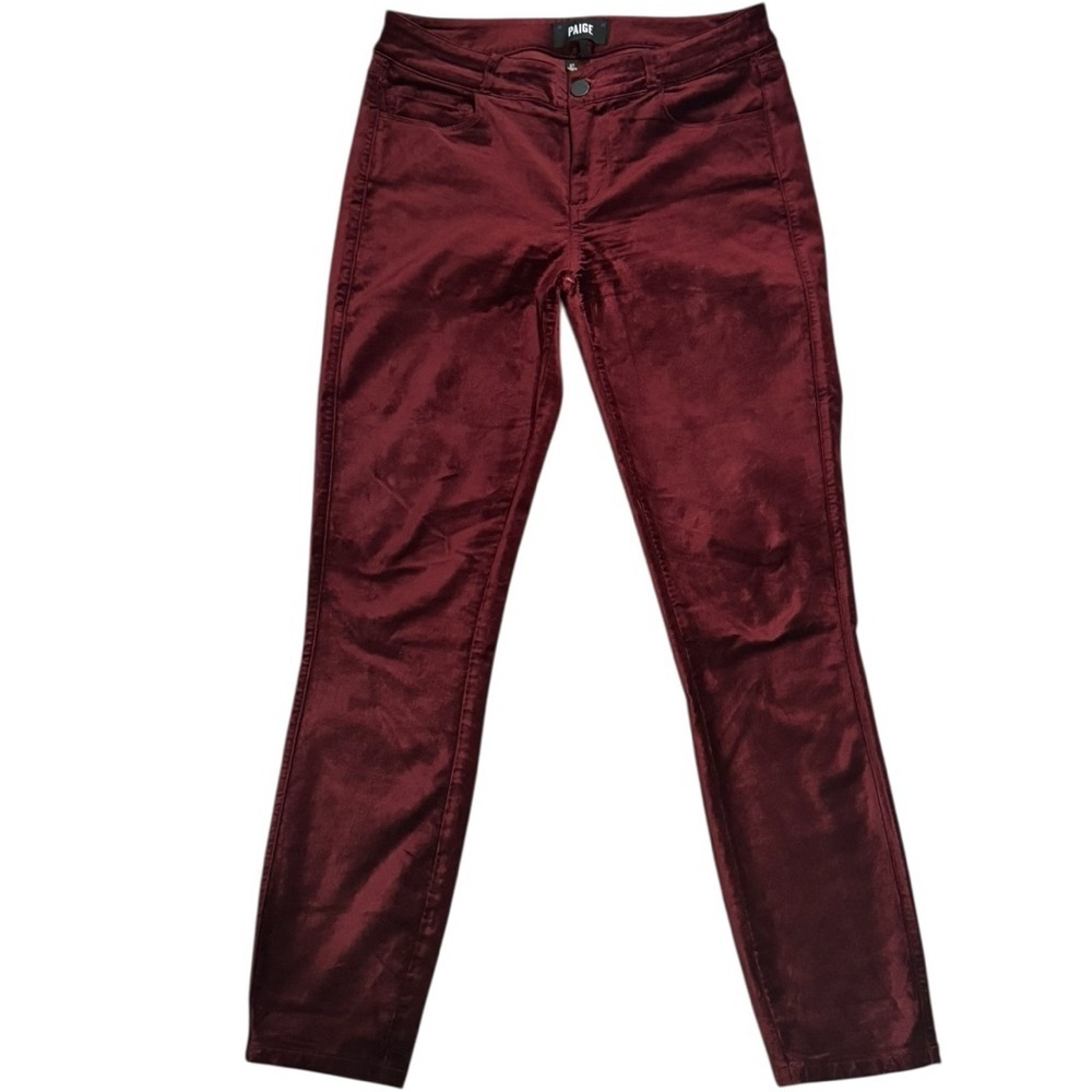 Paige Verdugo Crimson Burgundy Ankle Velvet Skinny Jeans Size 27 EUC - Picture 2 of 8
